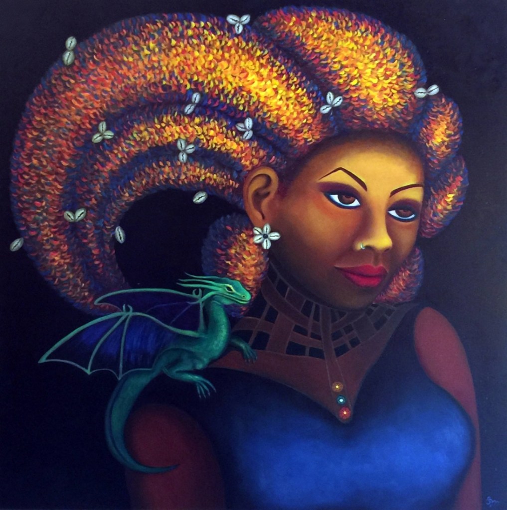 A Girl and Her Dragon, oil on 54x54 gallery canvas