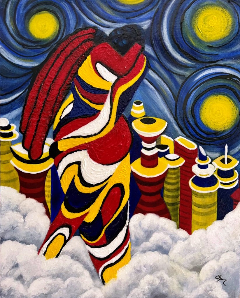 Fusion aka Girl Kissing Boy, acrylic on 30x24 canvas