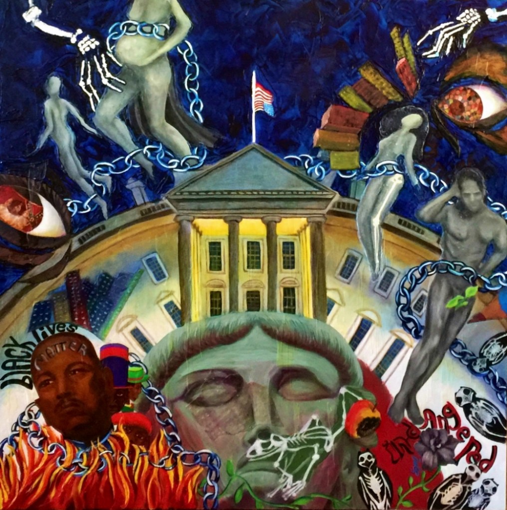 my country tis of thee, oil on 48x48 gallery wrap canvas