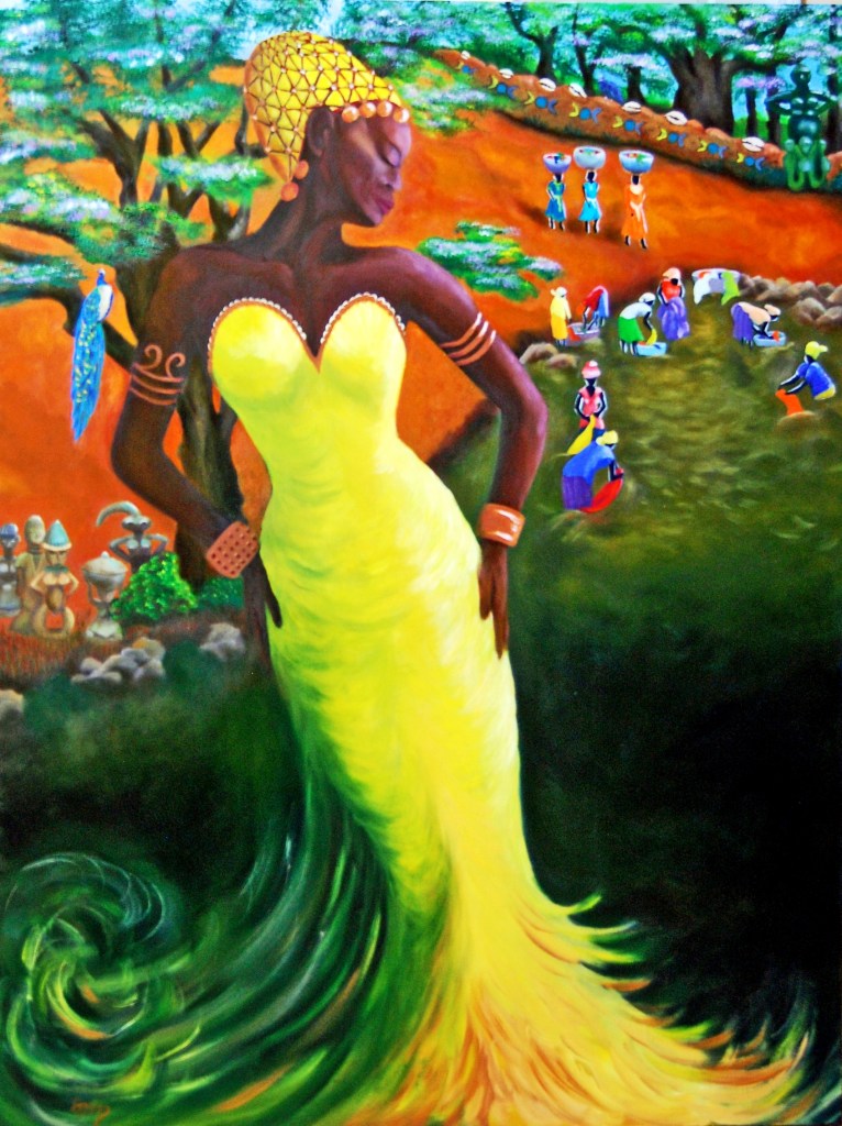 Oshun at the River, oil on 36x48 gallery canvas