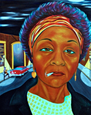 Downtown Ahlene, acrylic on 28x30 gallery canvas